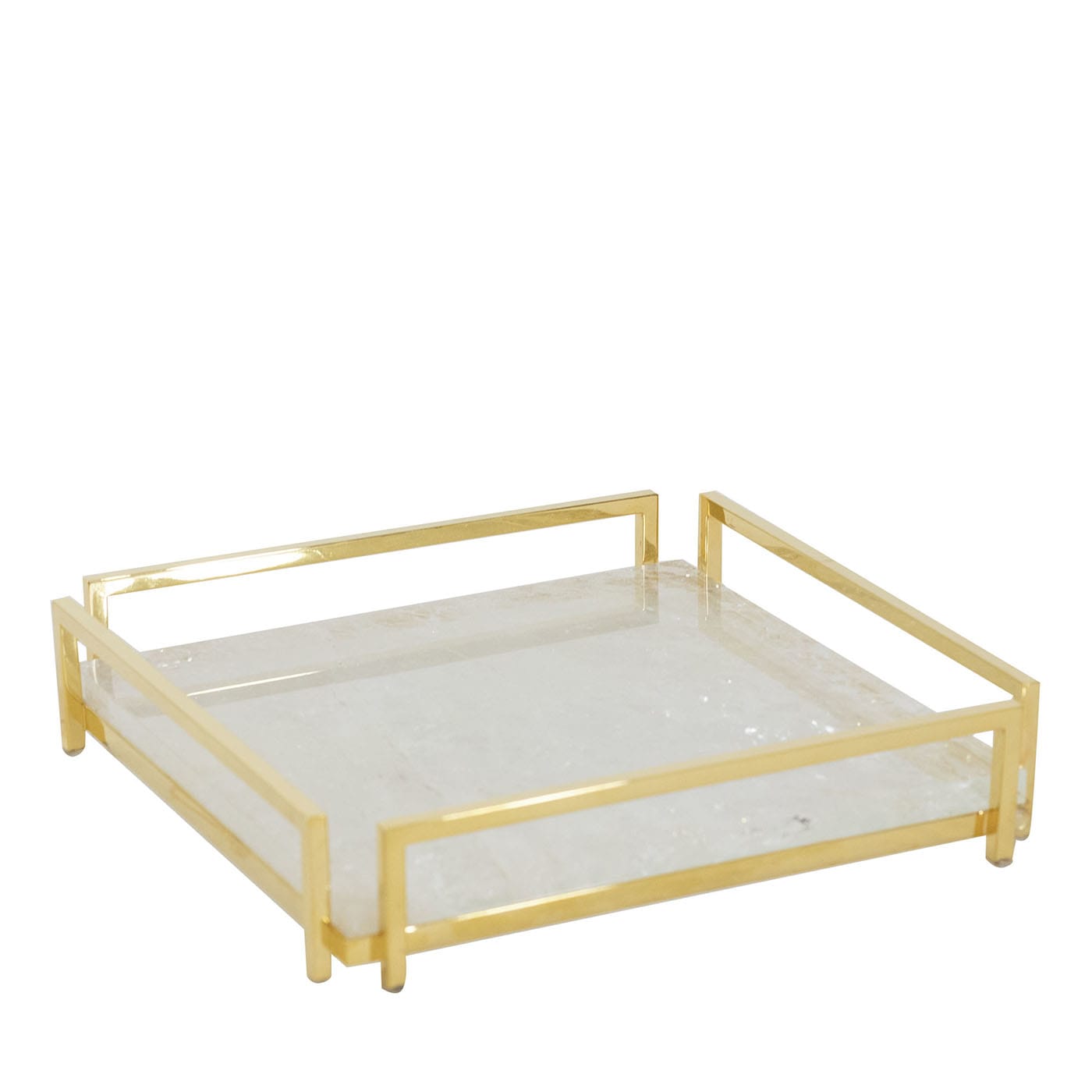 Videopoche quadrata dorata in quarzo ialino