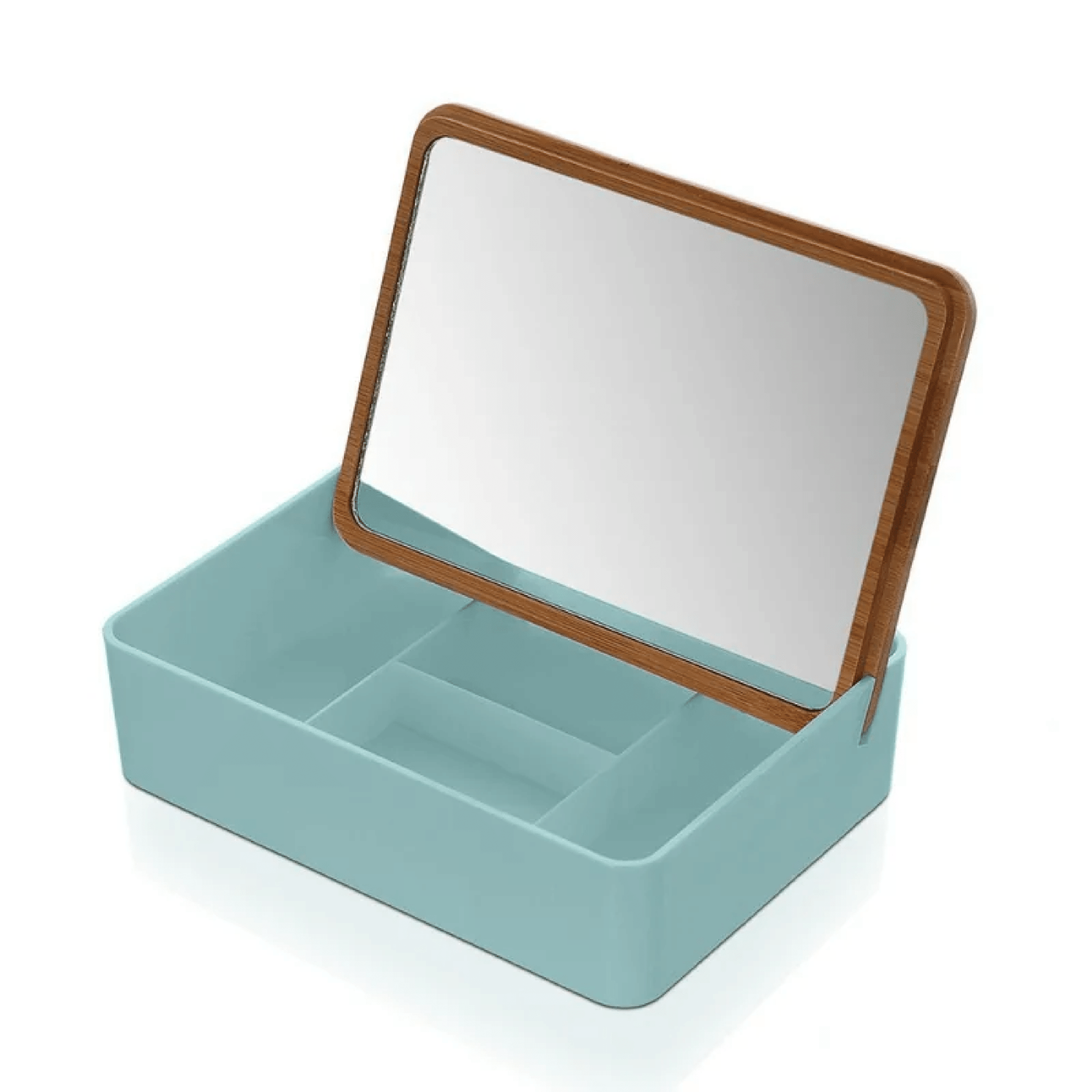 Organizer Porta Cosmetici Quadrato Con Coperchio e Specchio Feridras "Smack" Acqua Marina