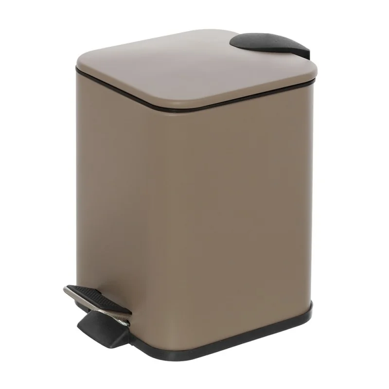 Pattumiera bagno 3lt in acciaio tortora con apertura a pedale e cesto estraibile