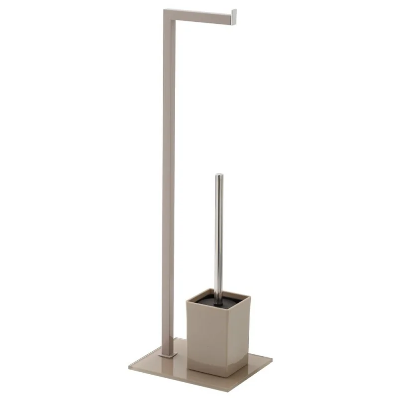 Piantana portarotolo portascopino tortora in acciaio con base in vetro