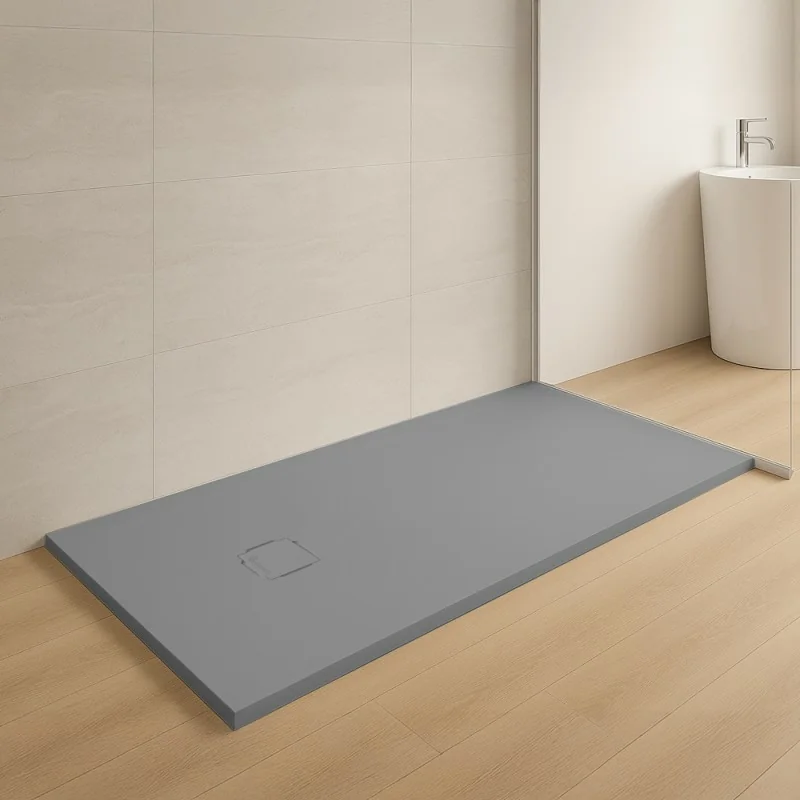 Piatto doccia 70x200 in marmoresina cemento con griglia in acciaio inox Harmony