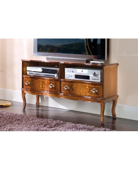 PORTA TV 2 CASSETTI LEGNO MASSELLO CON INTARSIO L110 P36 H61
