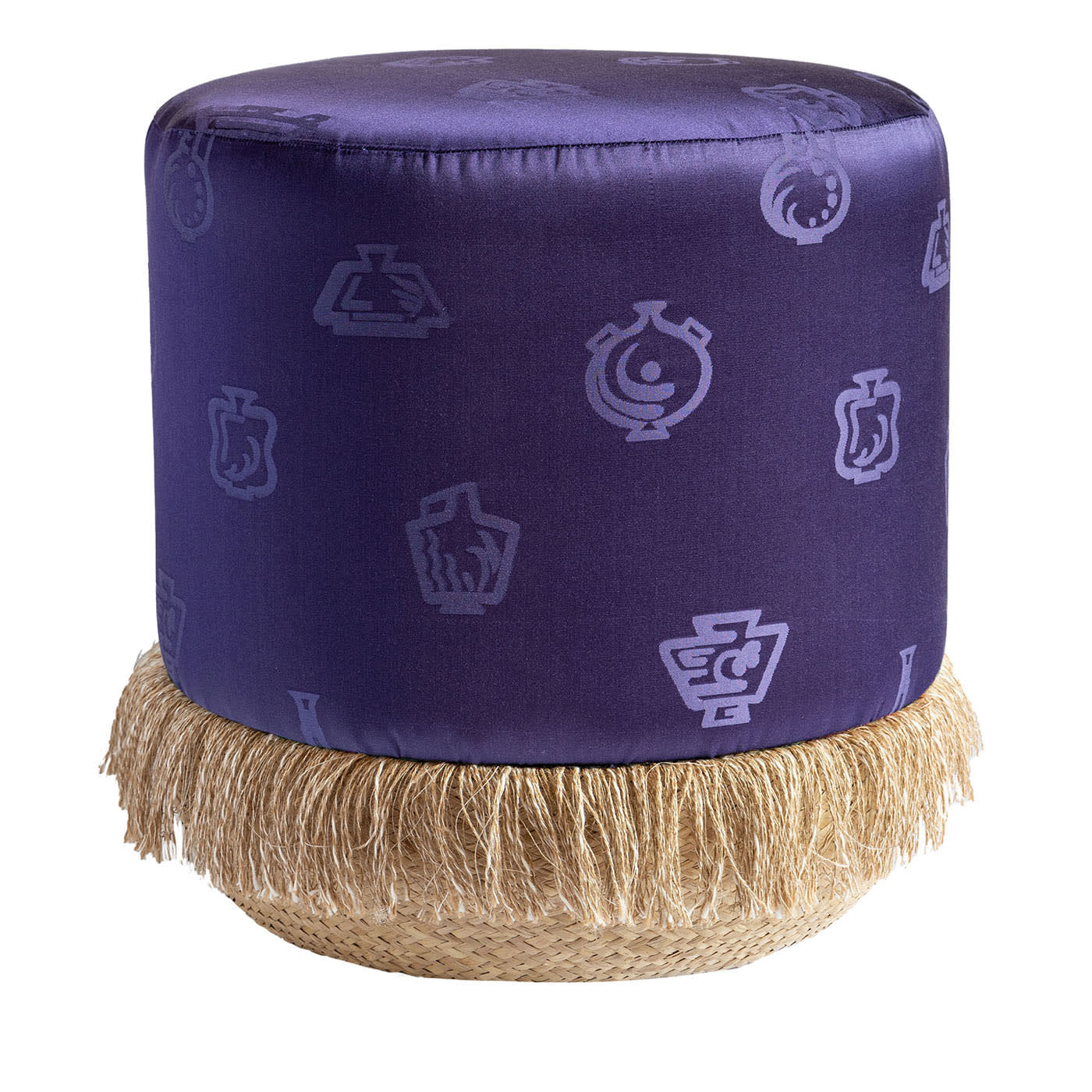 Pouf in tessuto e base a cesto blu Alchimia di Gio Ponti