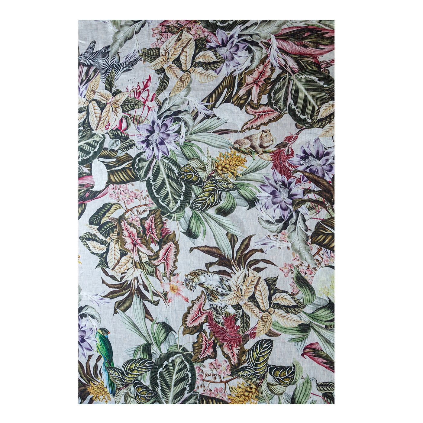 Animalia Tovaglia di lino con animali e vegetali esotici