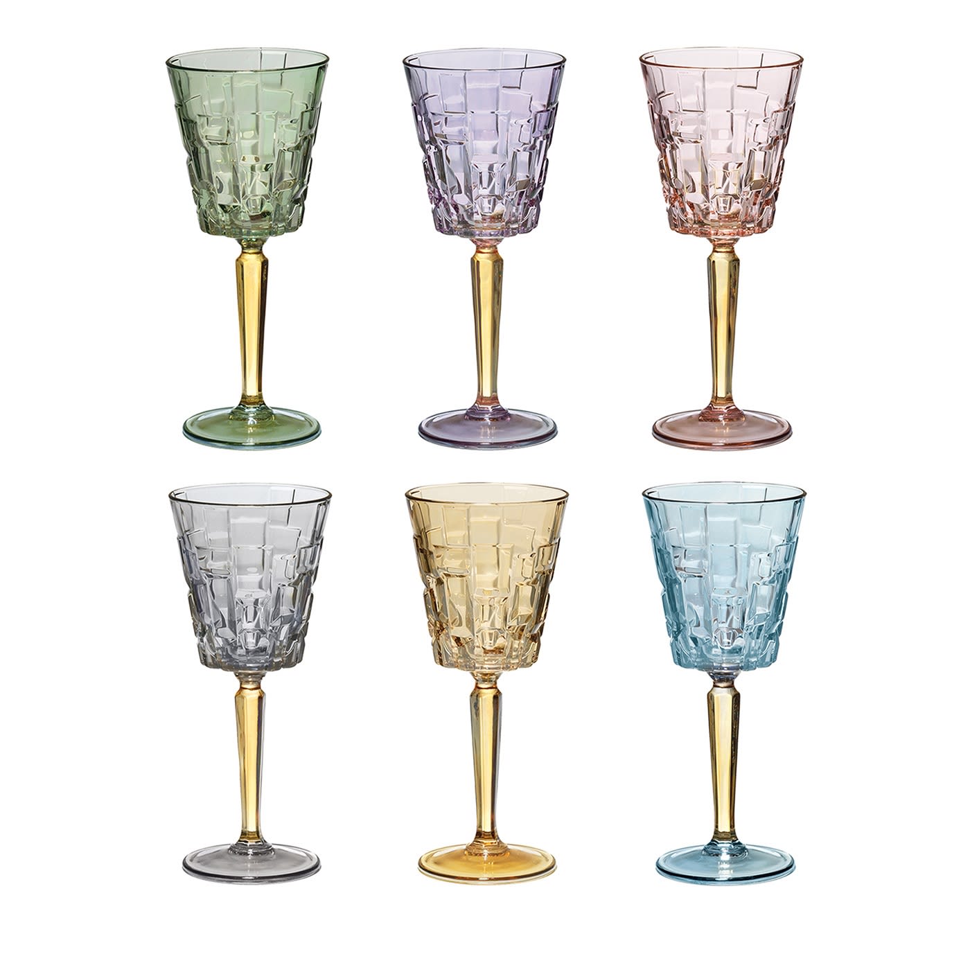 Set di 6 bicchieri da vino quadrati stampati