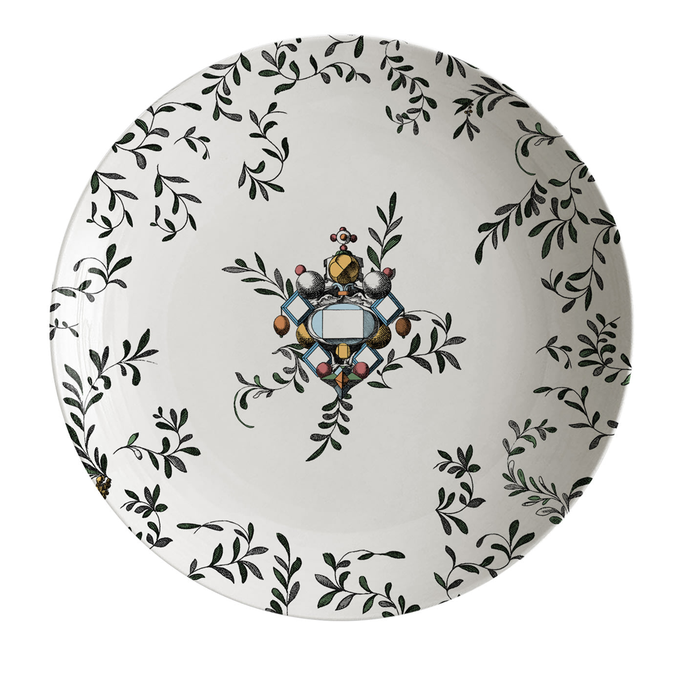 Pompei Piatto Fondo in porcellana con rami e gioiello #6