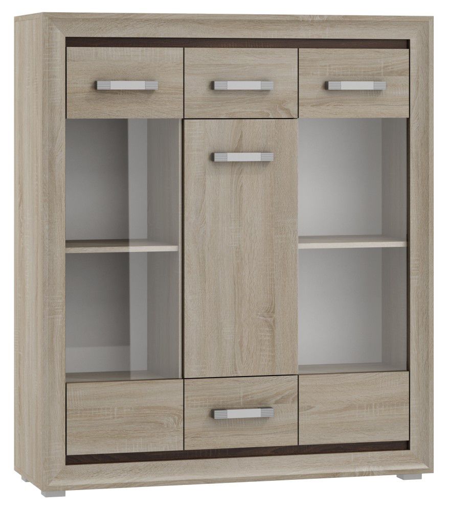 Vetrinetta Kundiawa 09, rovere Sonoma chiaro / rovere Sonoma scuro - 140 x 120 x 40 cm (h x l x p)