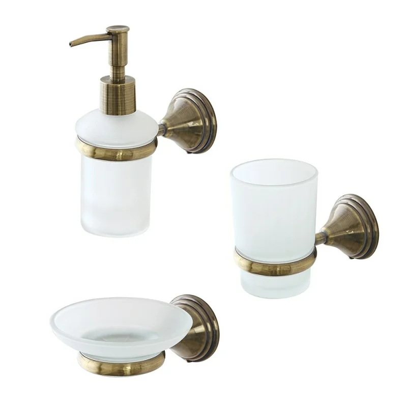 Set accessori a muro 3 pezzi in acciaio con finitura bronzo e viti incluse Iris