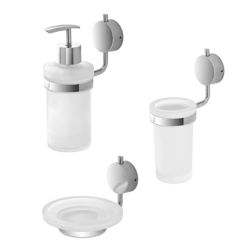 Set accessori a muro 3 pezzi in acciaio cromato e viti incluse Plaza