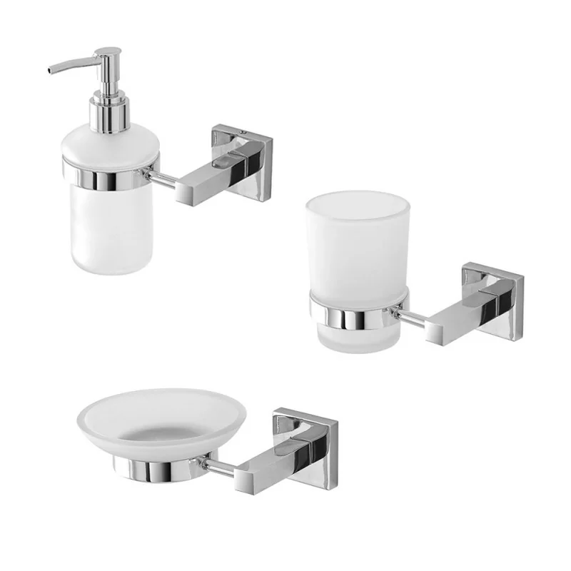 Set accessori a muro 3 pezzi in metallo cromato e viti incluse Rock