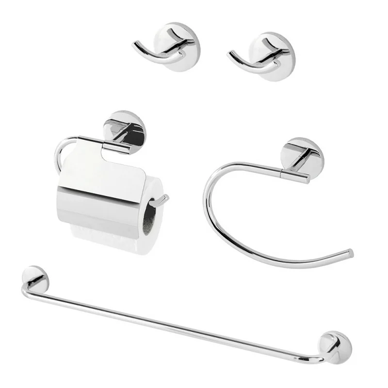 Set accessori a muro 5 pezzi in acciaio cromato e viti incluse Bora
