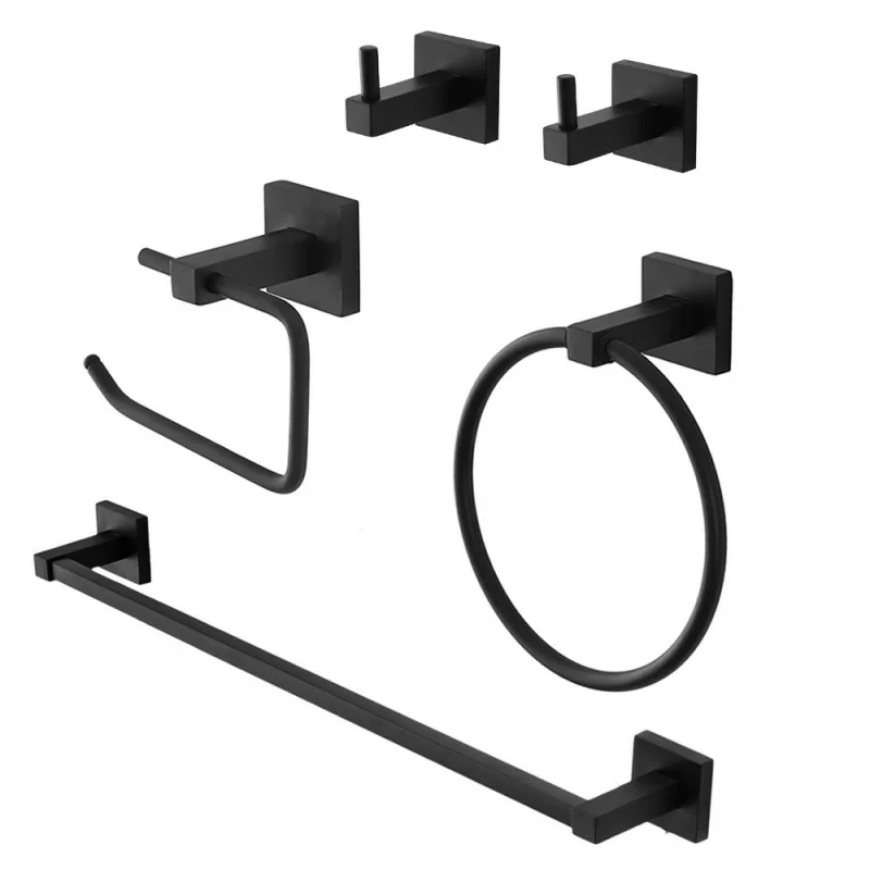 Set accessori a muro 5 pezzi in acciaio nero opaco e viti incluse Levante