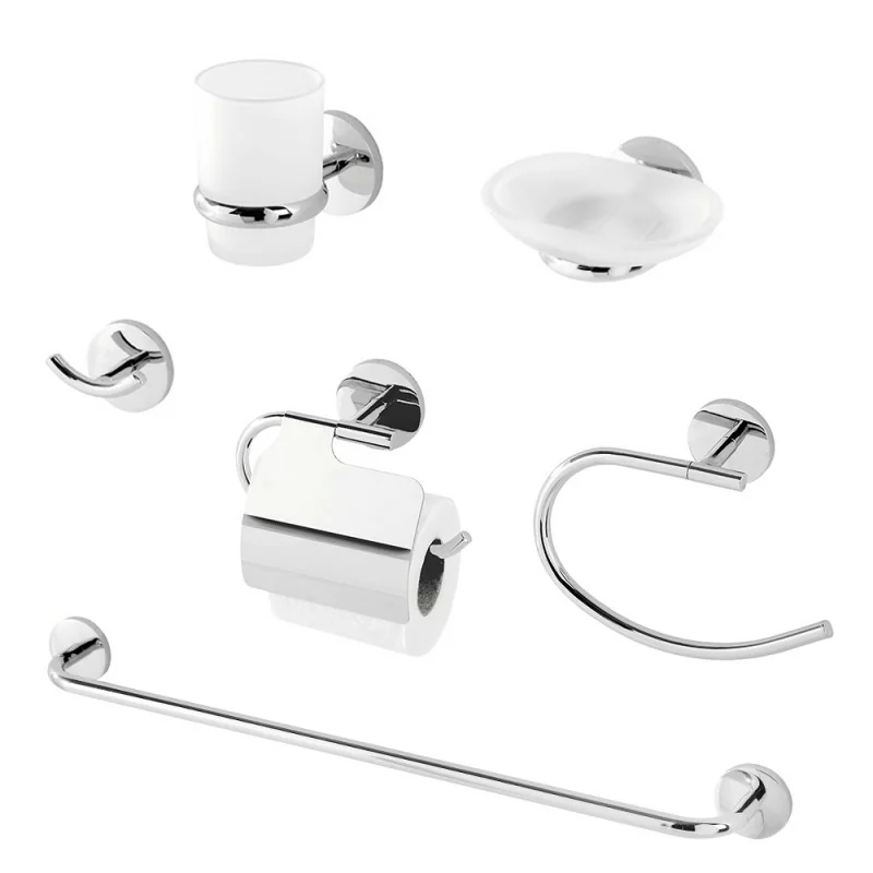 Set accessori a muro 6 pezzi in acciaio cromato e viti incluse Bora