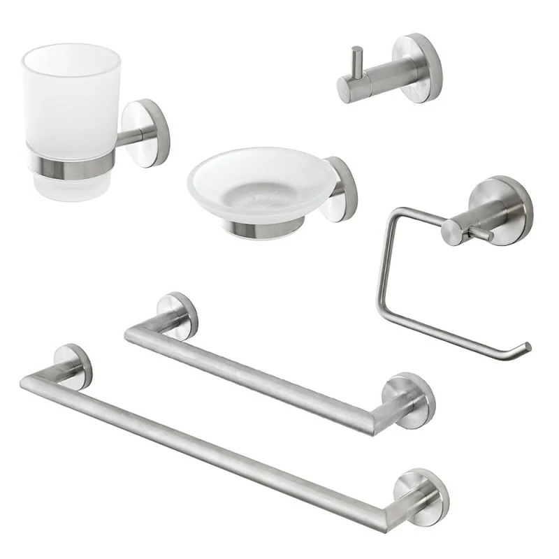 Set accessori a muro 6 pezzi in acciaio inox satinato e viti incluse Galassia