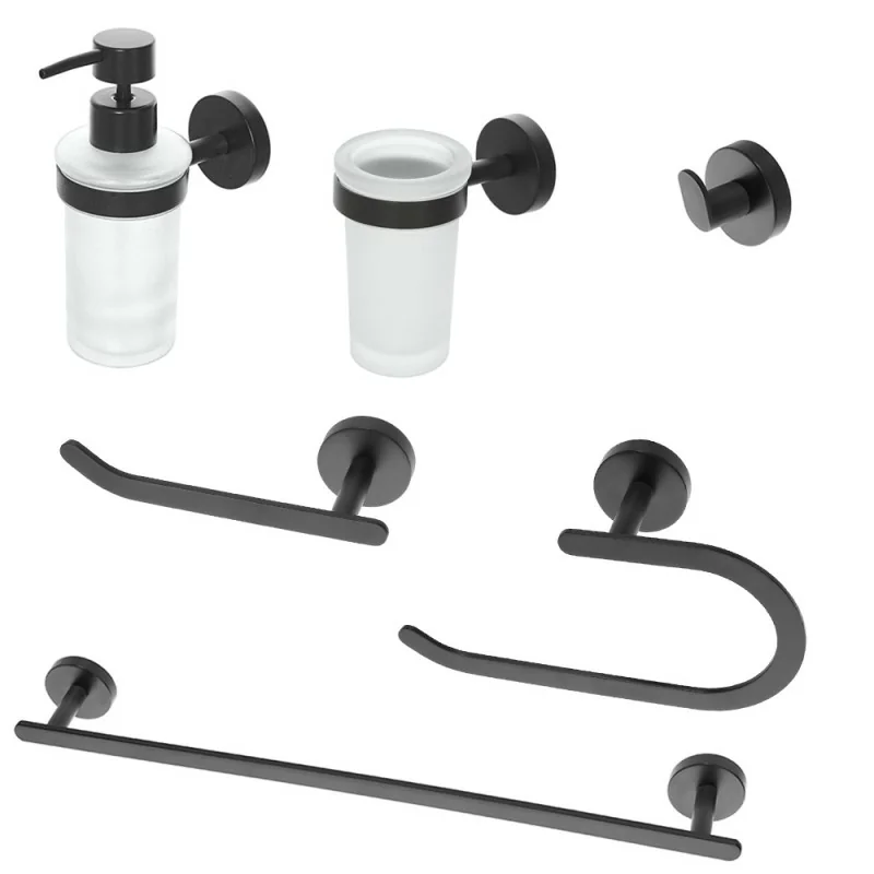 Set accessori a muro 6 pezzi in acciaio nero opaco e viti incluse Chic Black