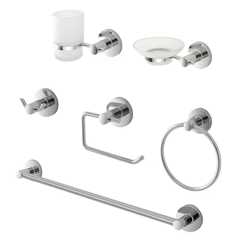 Set accessori a muro 6 pezzi in metallo cromato e ABS viti incluse Sprint