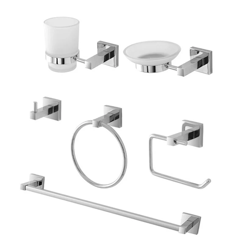 Set accessori a muro 6 pezzi in metallo cromato e viti incluse Rock