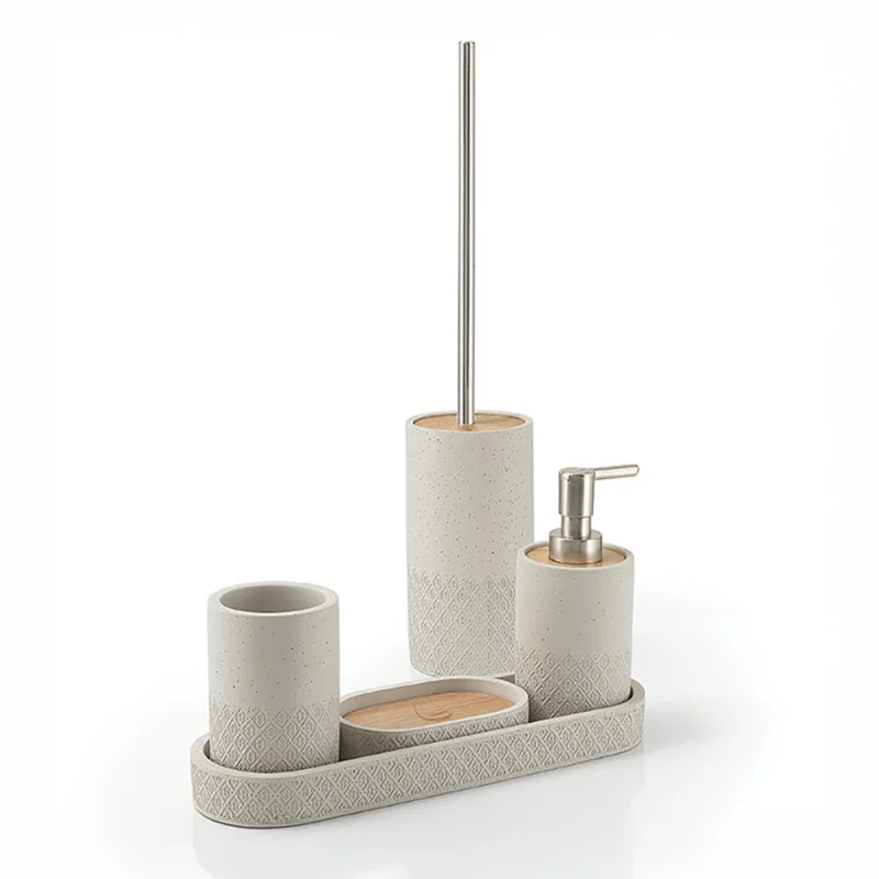 Set bagno da appoggio 3 pezzi in cemento e bambù grigio Afrodite