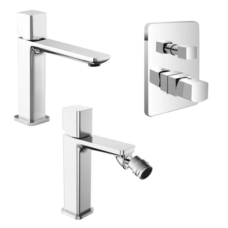 Set di rubinetti lavabo bocca lunga bidet e doccia con deviatore in ottone Lotus