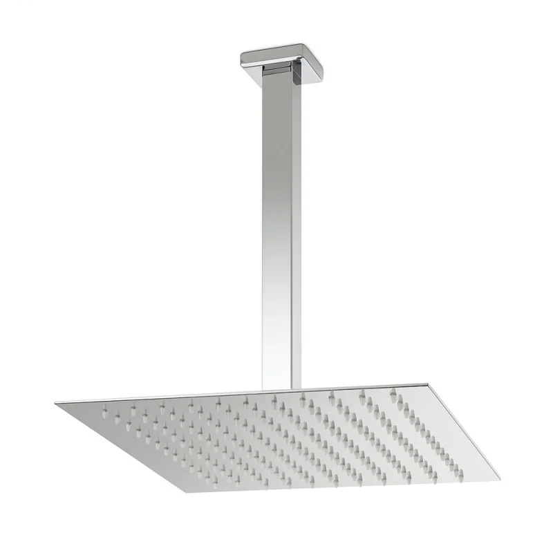 Set doccia in ottone con braccio verticale e soffione quadrato 25 x 25 cm cromo