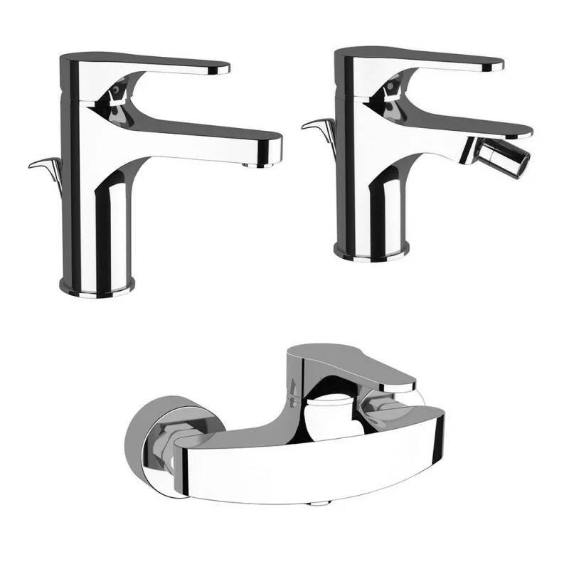 Set rubinetti lavabo, bidet e doccia esterno con kit doccetta in ottone cromo di Rubinetterie Mariani Linea Surf