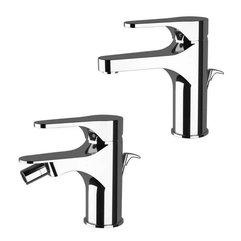 Set rubinetti lavabo e bidet in ottone cromo di Rubinetterie Mariani Linea Surf