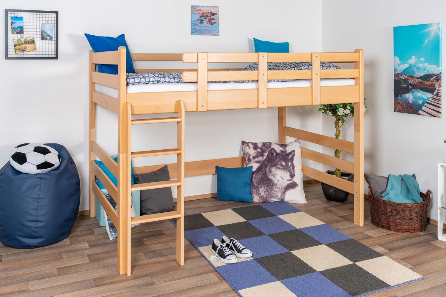 Letto a soppalco "Easy Premium Line" K23/n, legno massiccio di faggio laccato naturale, divisibile - base materasso: 120 x 190 cm