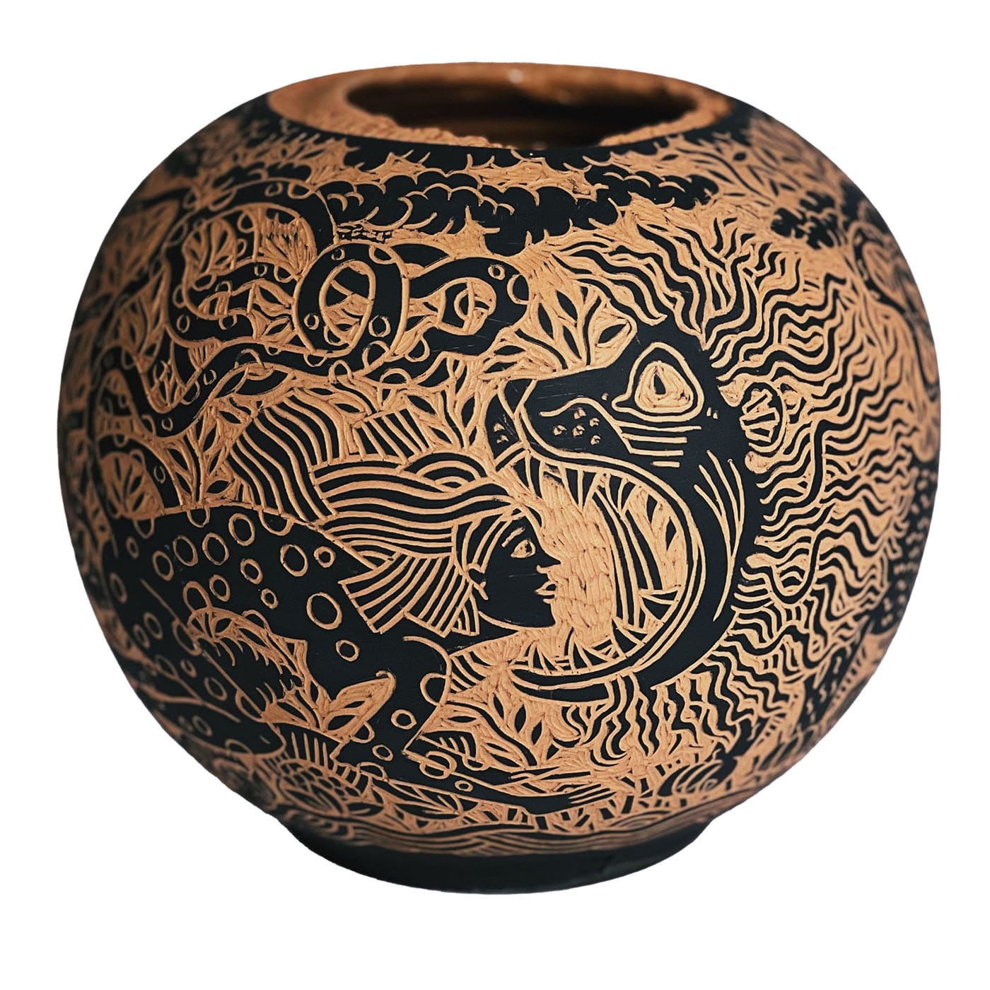 Vaso con donna e leone