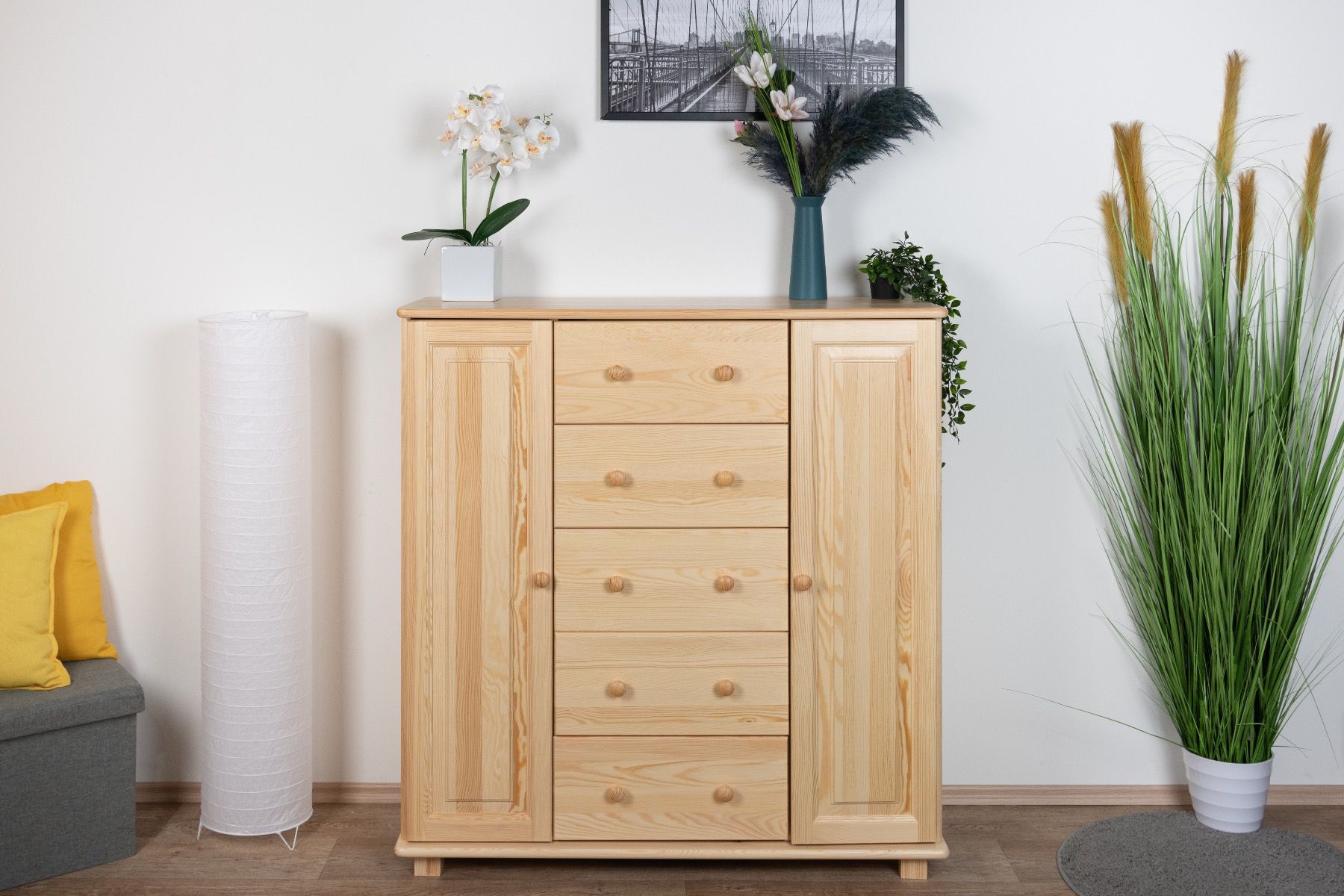 Cassettiera "062", pino massiccio, finitura naturale - 122 x 118 x 47 cm (h x l x p)