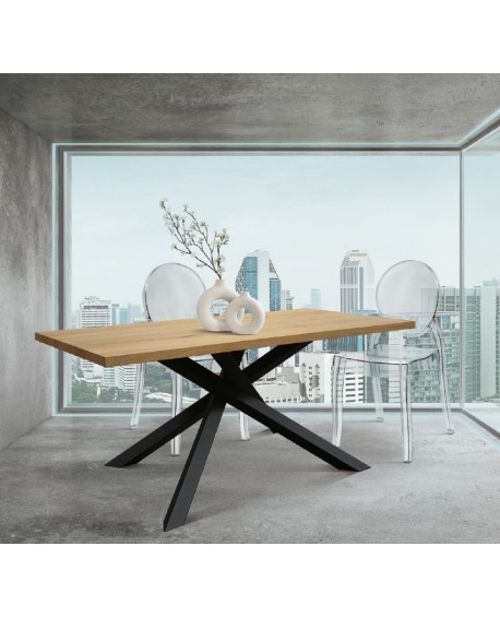 Tavolo fisso 160x90 sp. 4 base metallo e piano finitura rovere