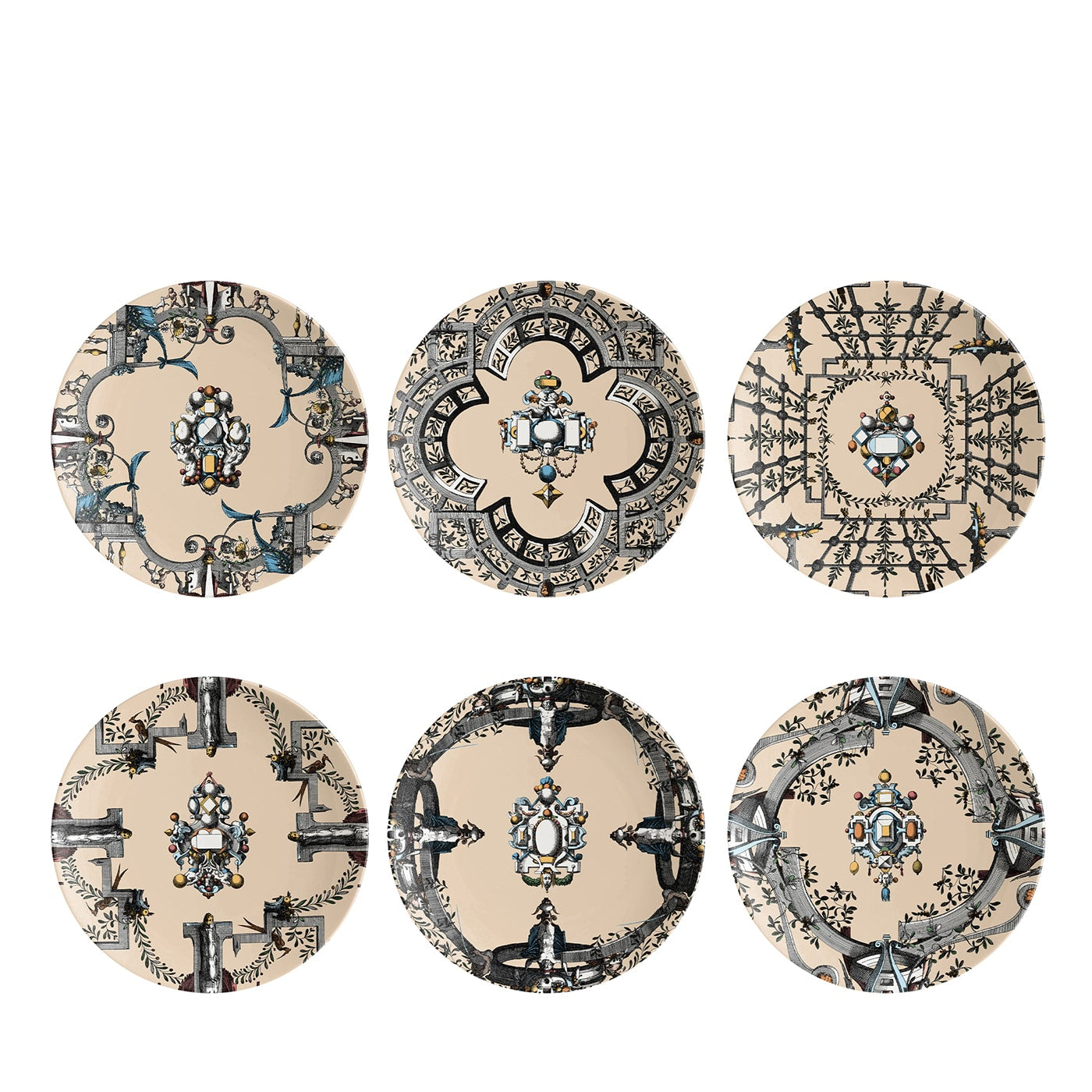 Pompei 6 piatti dessert in porcellana con disegno geometrico