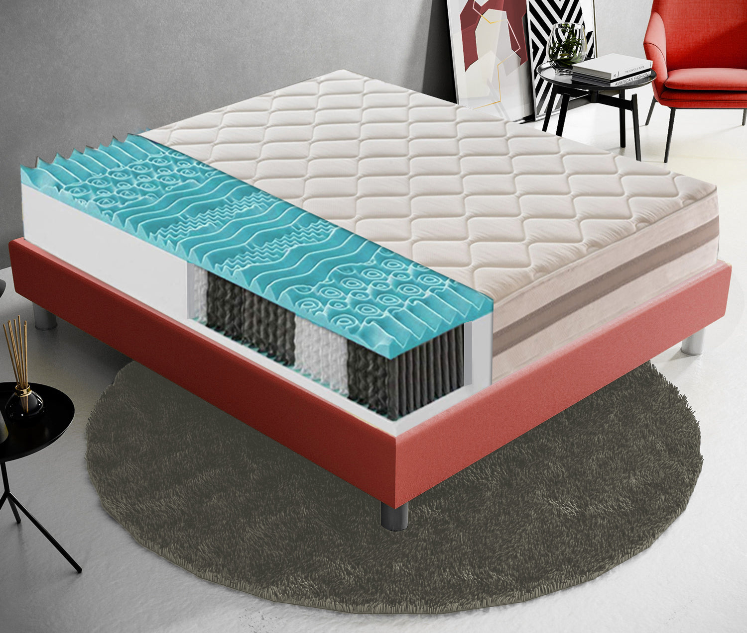 Materasso Piazza e Mezza 120x190 Molle insacchettate e memory foam 9 Zone differenziate Altezza 22 cm