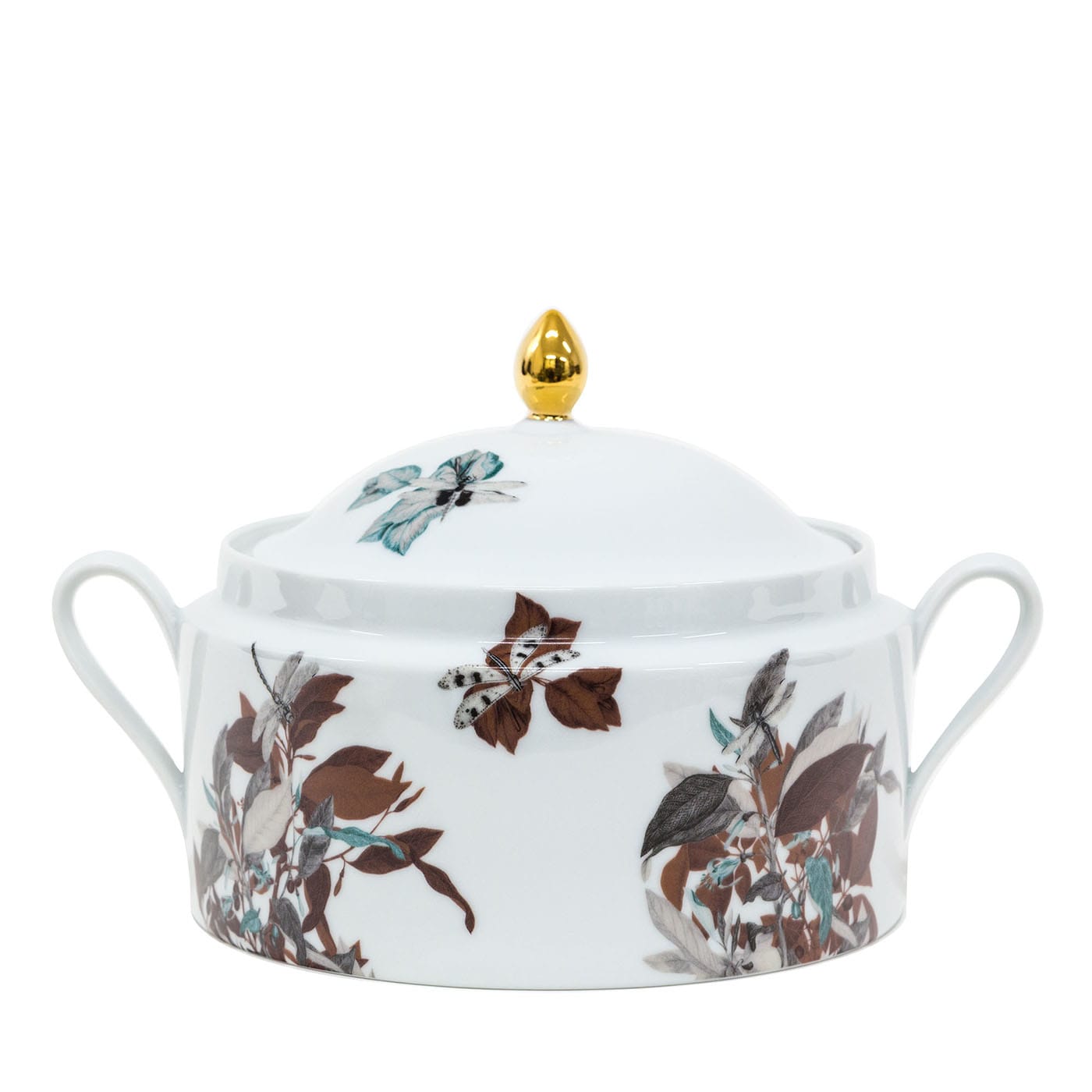 Zuppiera in porcellana Black Dragon Pool con foglie e libellule