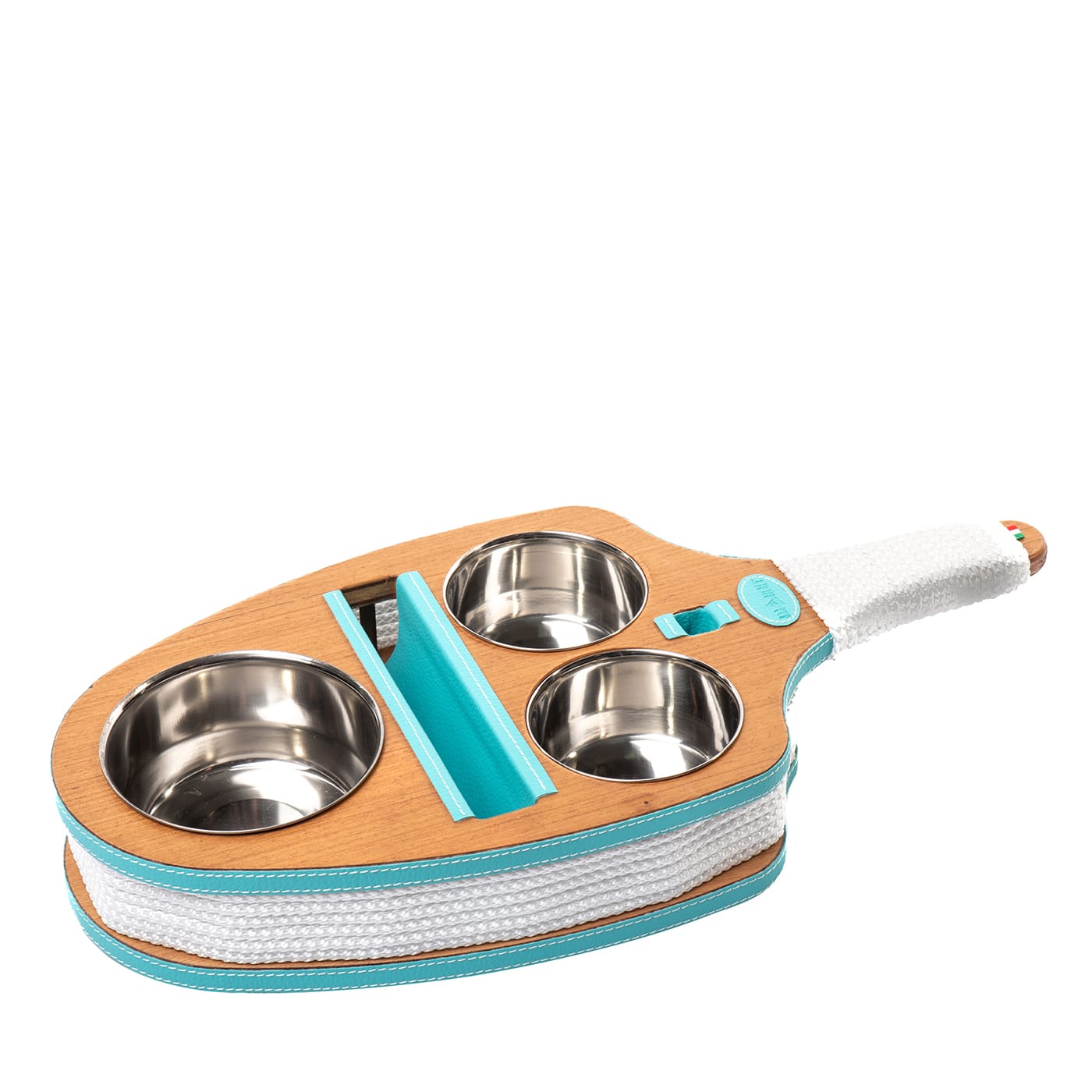 Vassoio per antipasti a 3 scomparti di colore turchese e bianco