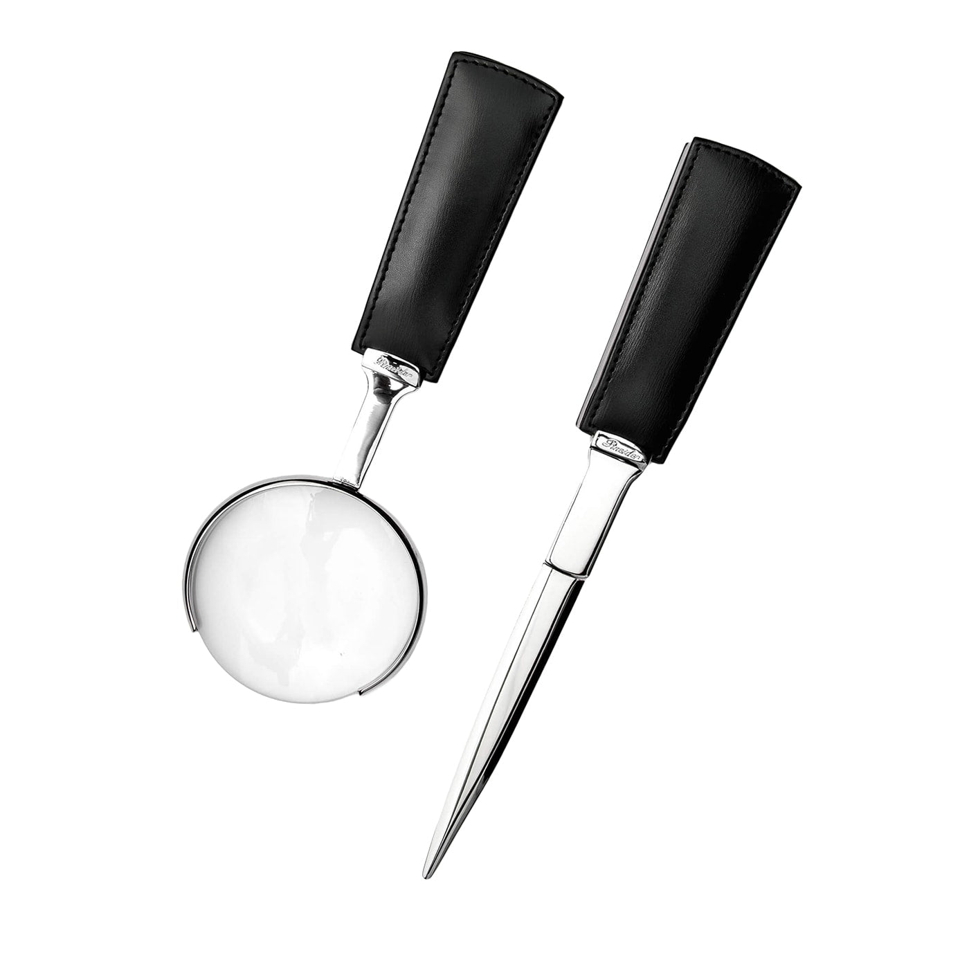 Set di lenti d'ingrandimento e tagliacarte in pelle nera