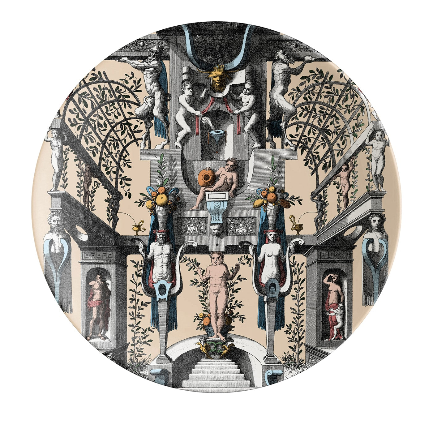 Pompei Piatto Piano in porcellana con disegno di grottesca #1