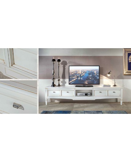 PORTA TV IN LEGNO MASSELLO CON DUE CASSETTI L 220 P 50 H 51