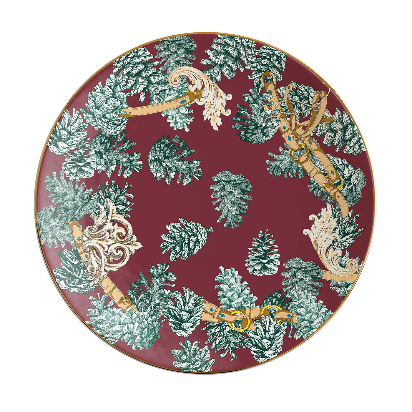 The Big White Sottopiatto in porcellana con pigne e cinghie #2