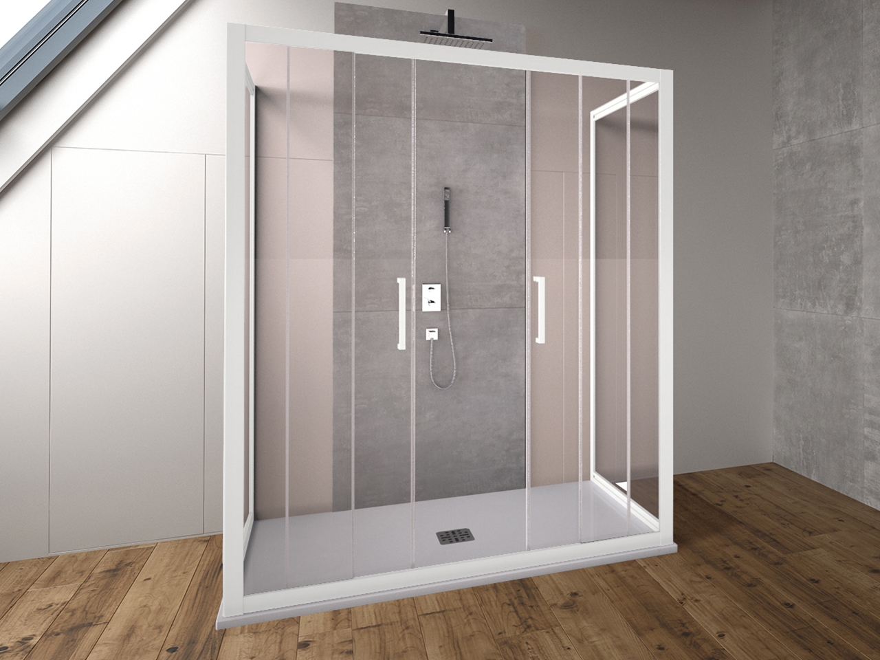 Box Doccia Zen 70x120x70 H190,4 Rid 67/69 - 110/120 Porte Scorrevoli e 2 lati fissi Cristallo 6 mm Trasparente Bianco opaco-9007527