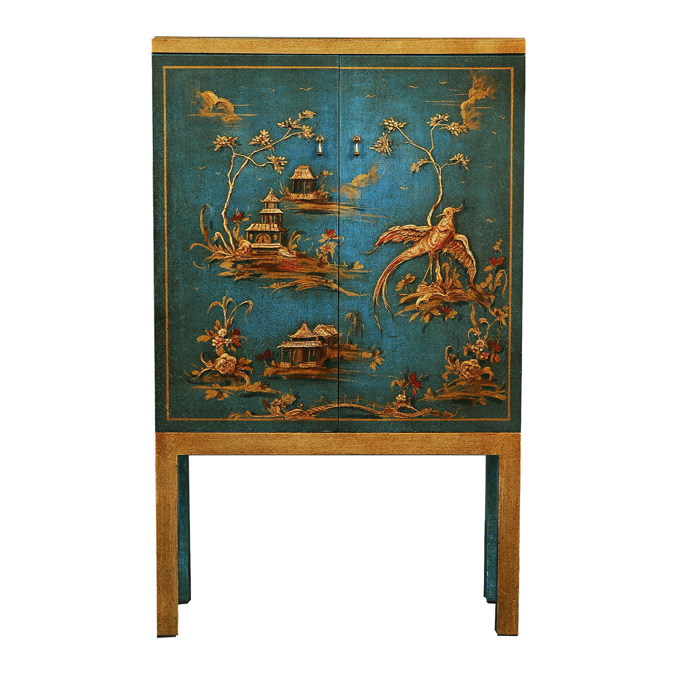 Mobile Bar in Legno Intagliato in Stile Chinoiserie Dante